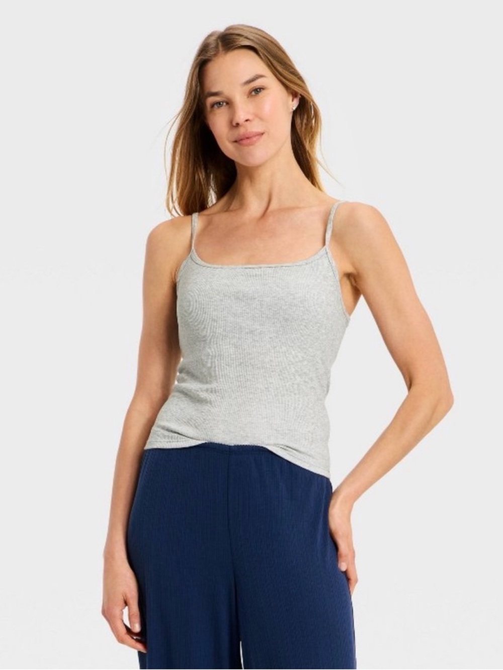Arden B Grey Ribbed Spaghetti Strap Camisole